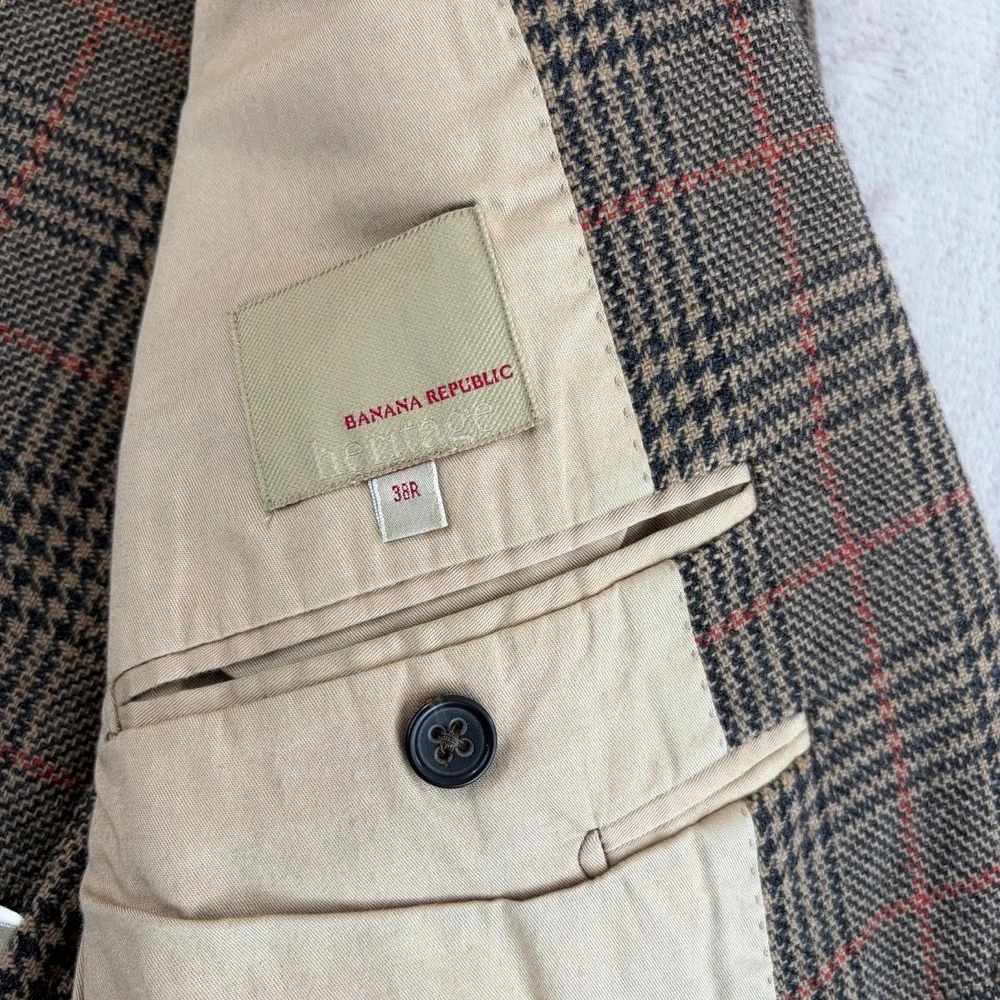 Vintage‎ BANANA REPUBLIC 2 Button Sports Coat Blazer Jacket 38 Brown Glen Check